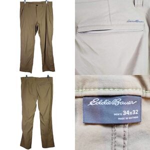 Eddie Bauer Pants Mens Size 34x32 Tan Khaki Straight Leg Hiking Camping Stretch